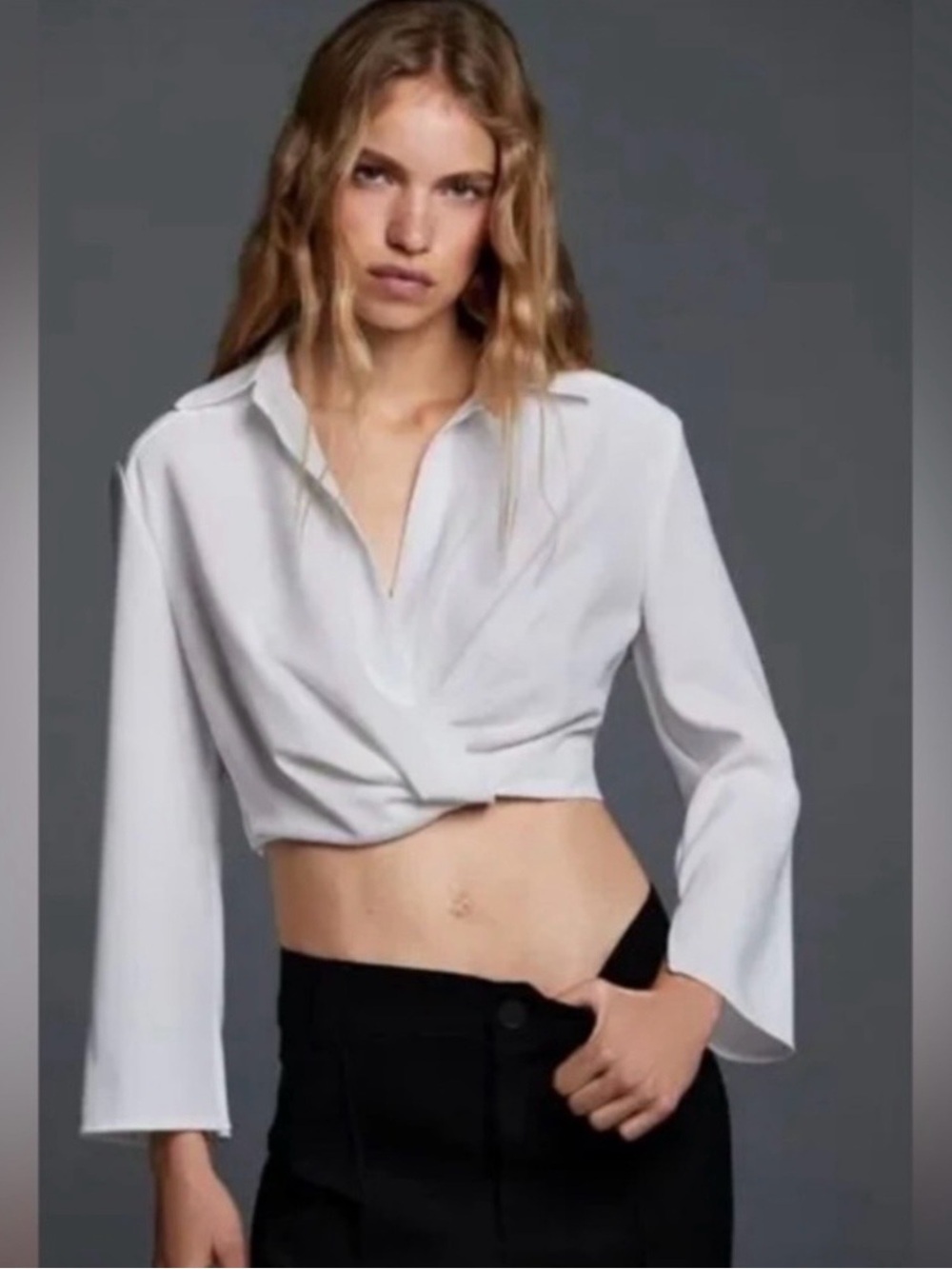 Zara Cropped Twist Front Blouse